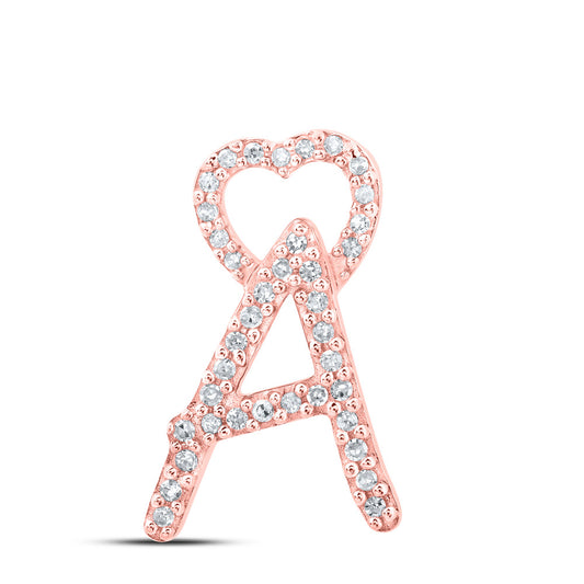 10K Rose Gold Womens Round Diamond Heart Letter Pendant