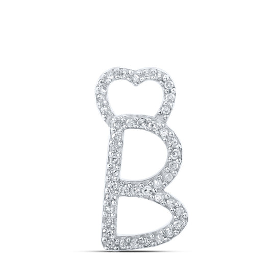 10K White Gold Womens Round Diamond Heart Letter Pendant
