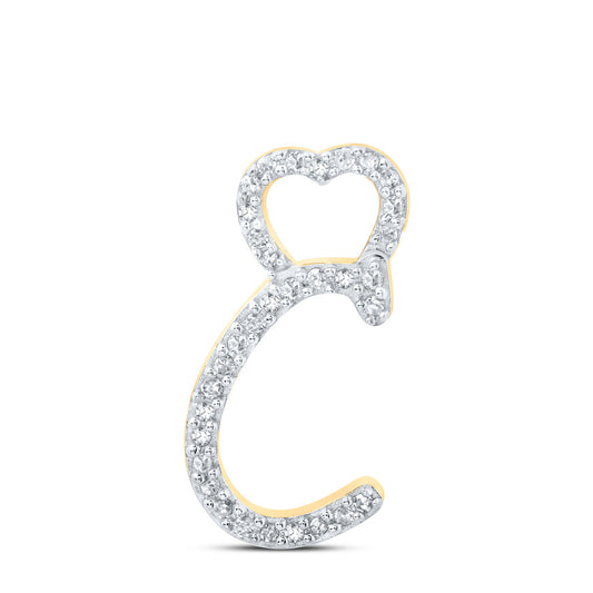 10K Yellow Gold Womens Round Diamond Heart Letter Pendant