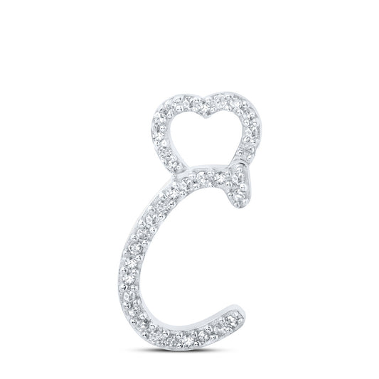 10K White Gold Womens Round Diamond Heart Letter Pendant