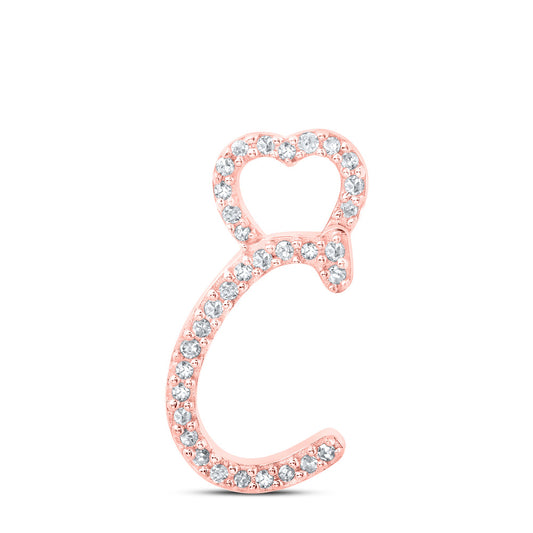 10K Rose Gold Womens Round Diamond Heart Letter Pendant