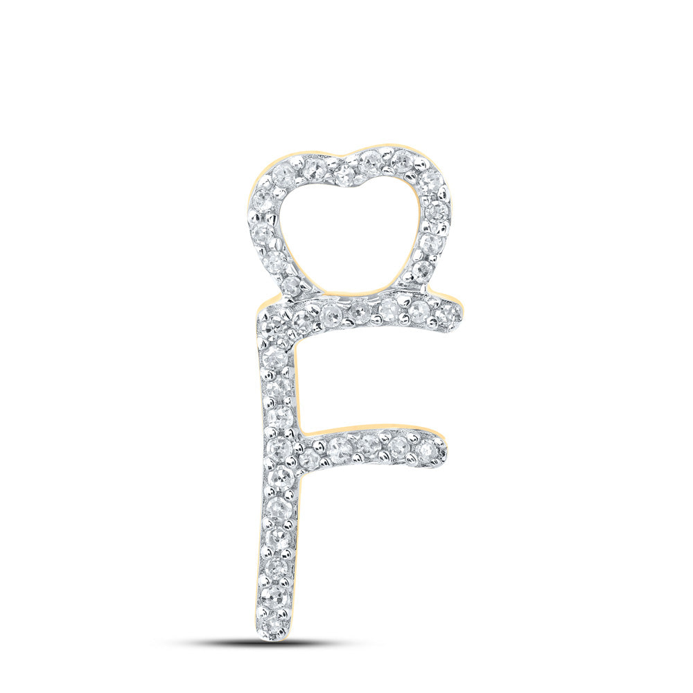 10K Yellow Gold Womens Round Diamond Heart Letter Pendant