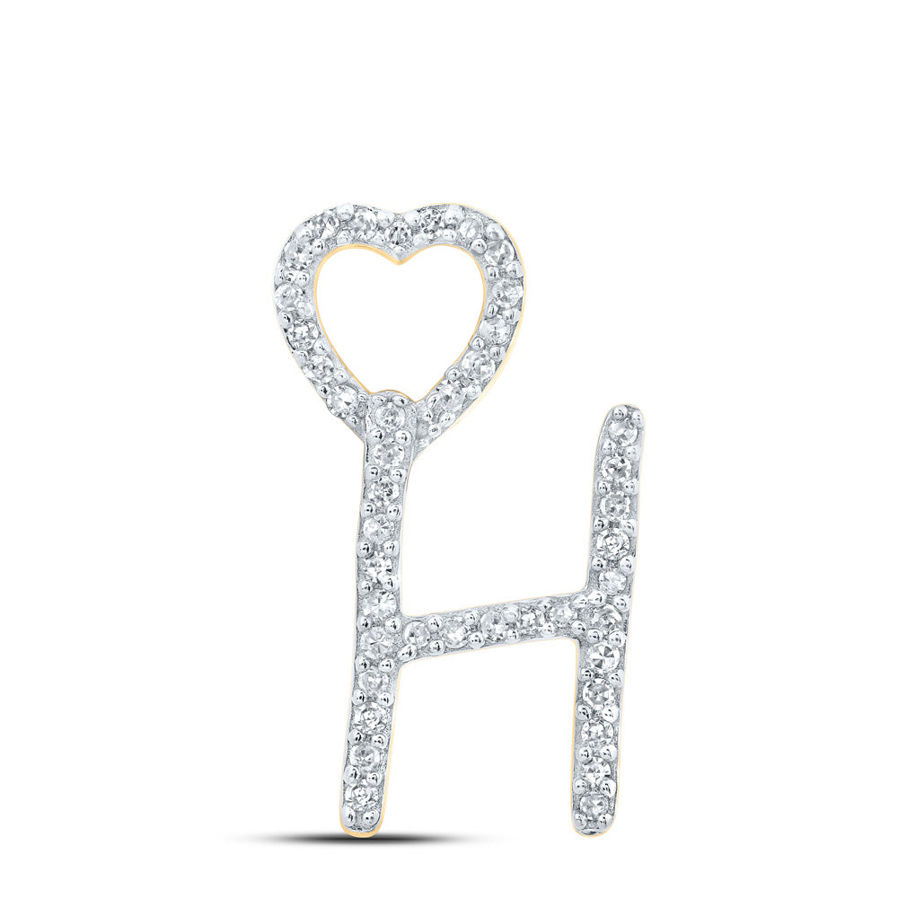 10K Yellow Gold Womens Round Diamond Heart Letter Pendant