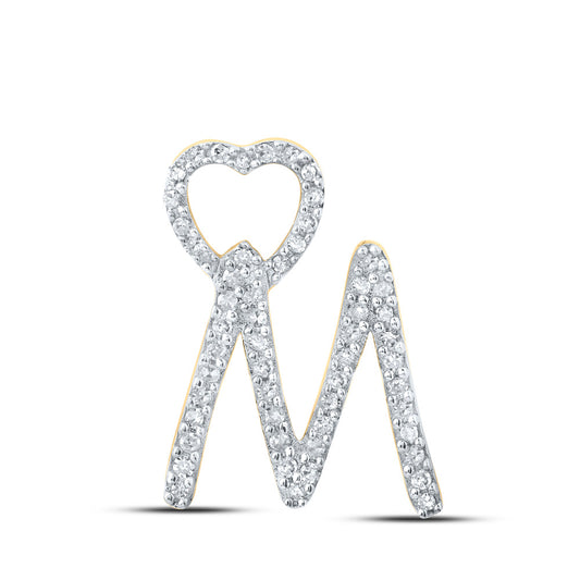 10K Yellow Gold Womens Round Diamond Heart Letter Pendant