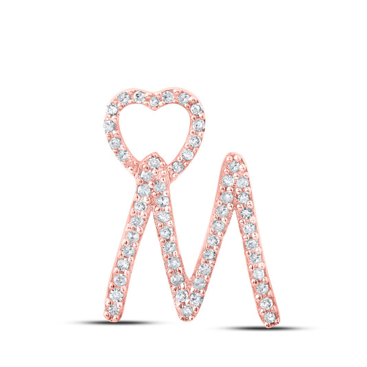 10K Rose Gold Womens Round Diamond Heart Letter Pendant