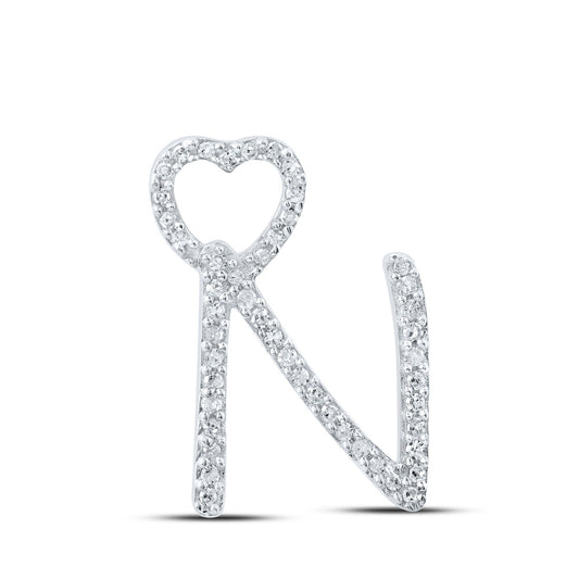 10K White Gold Womens Round Diamond Heart Letter Pendant