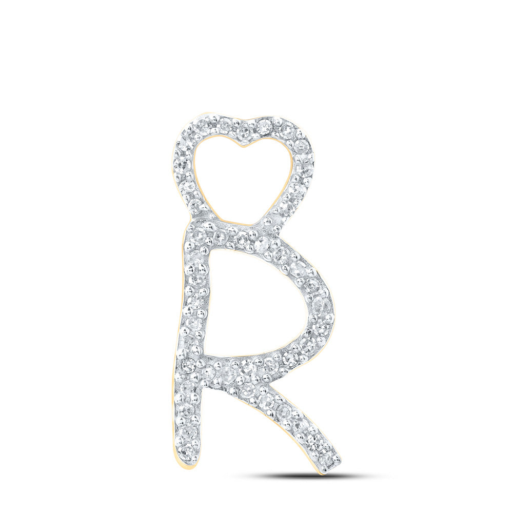 10K Yellow Gold Womens Round Diamond Heart Letter Pendant