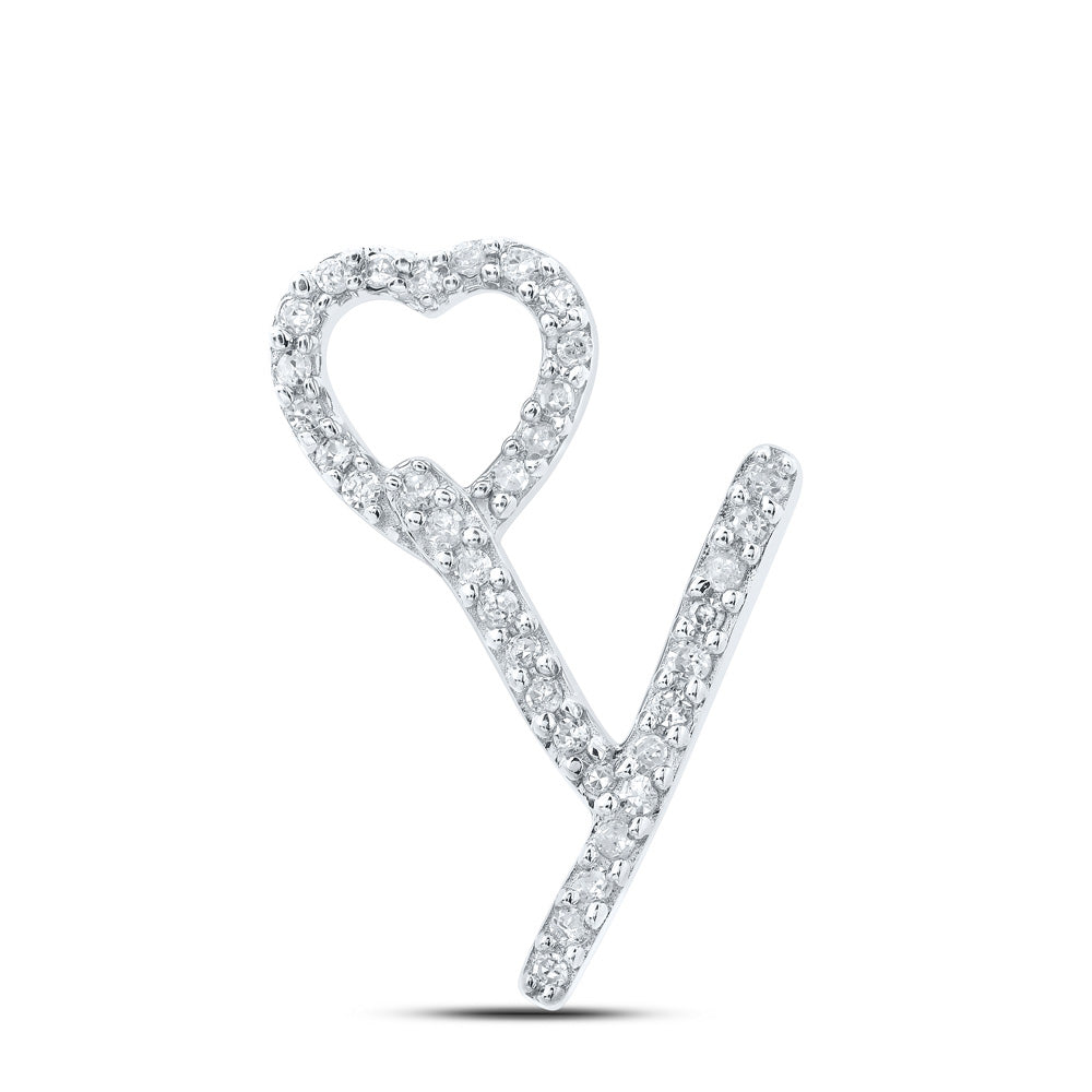 10K White Gold Womens Round Diamond Heart Letter Pendant