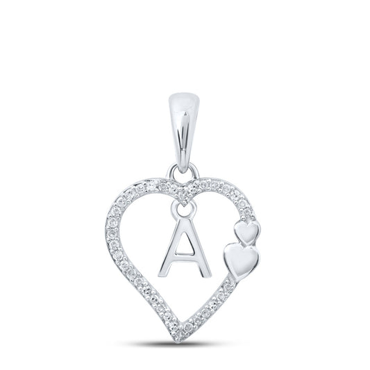 10K Yellow Or White Or Rose Gold Womens Round Diamond A Heart Letter Pendant