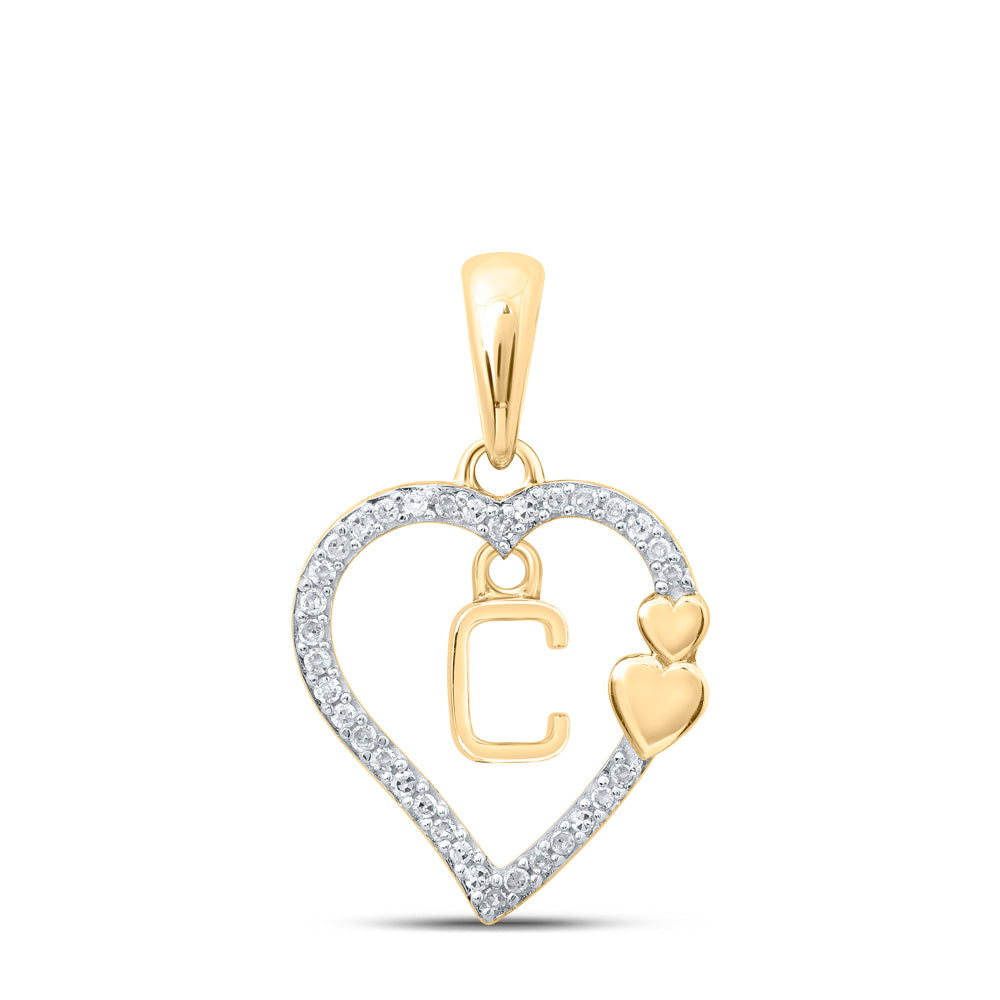 10K Yellow Or White Or Rose Gold Womens Round Diamond C Heart Letter Pendant