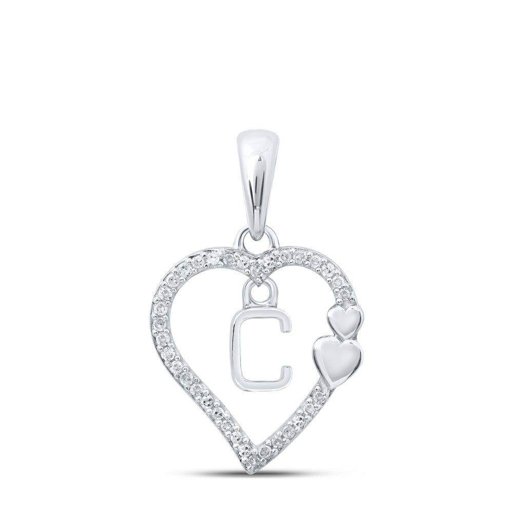 10K Yellow Or White Or Rose Gold Womens Round Diamond C Heart Letter Pendant
