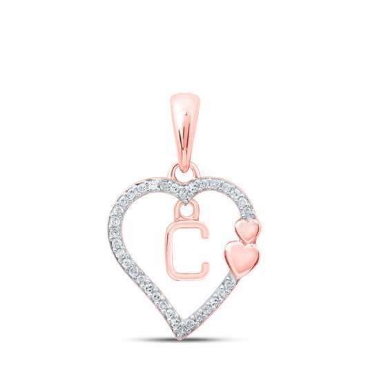 10K Yellow Or White Or Rose Gold Womens Round Diamond C Heart Letter Pendant