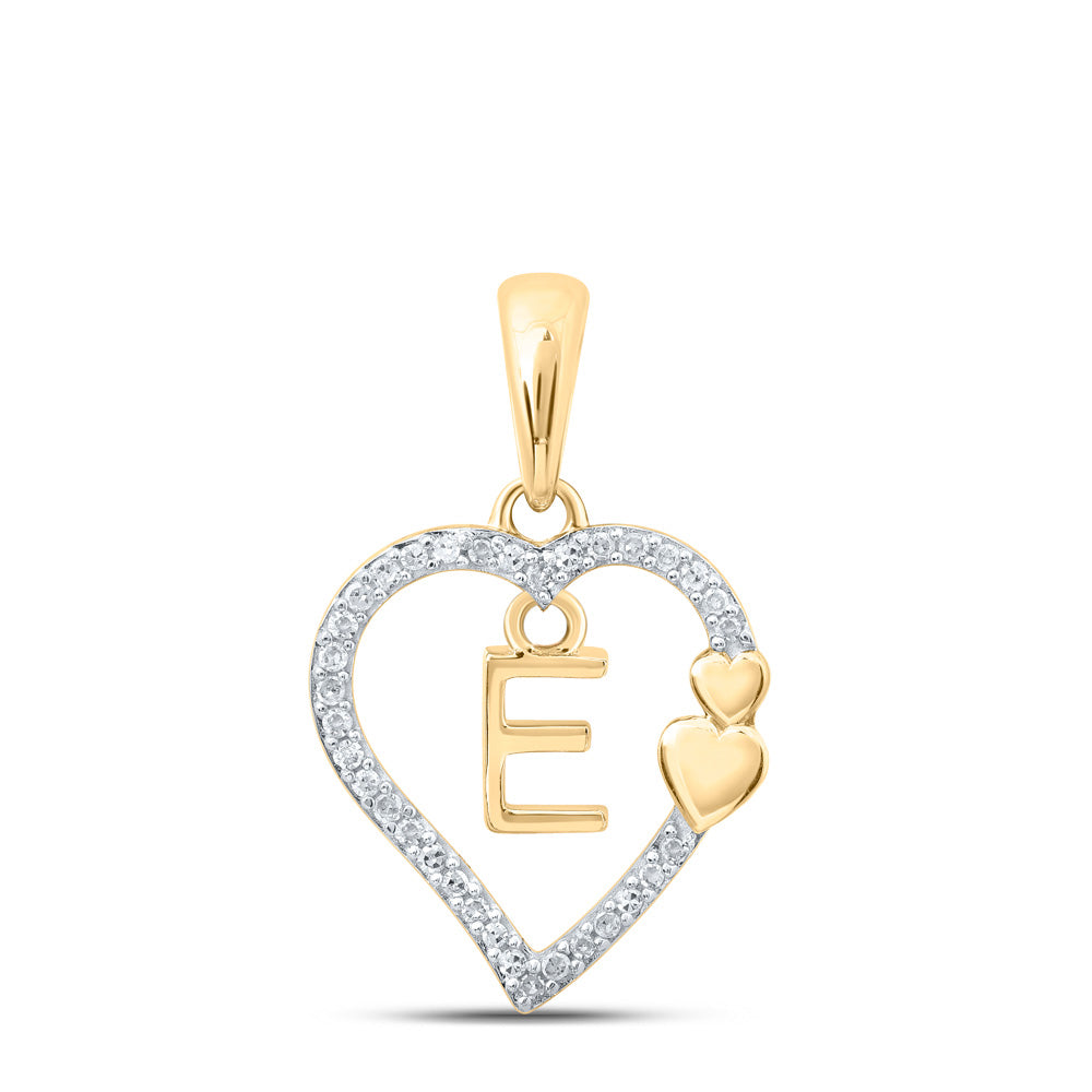 10K Yellow Or White Or Rose Gold Womens Round Diamond E Heart Letter Pendant