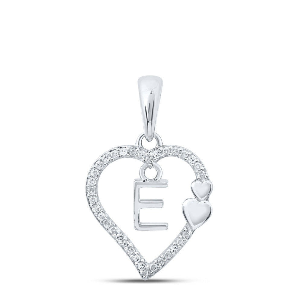 10K Yellow Or White Or Rose Gold Womens Round Diamond E Heart Letter Pendant