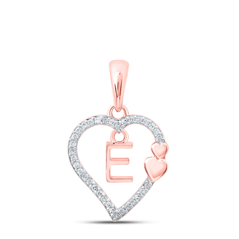 10K Yellow Or White Or Rose Gold Womens Round Diamond E Heart Letter Pendant