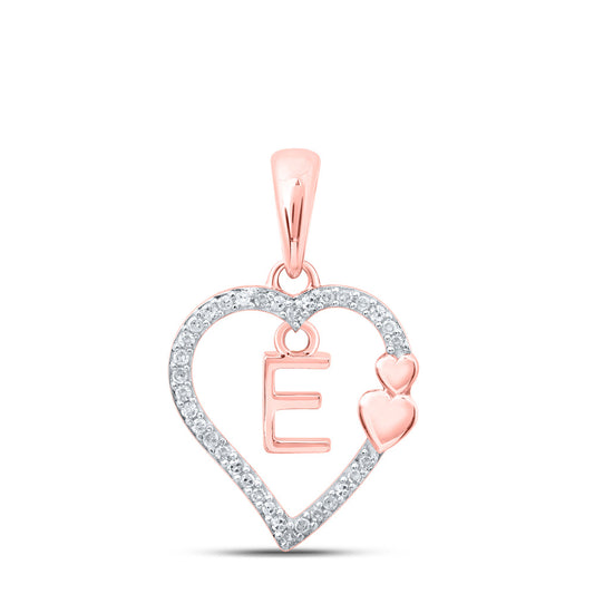 10K Yellow Or White Or Rose Gold Womens Round Diamond E Heart Letter Pendant