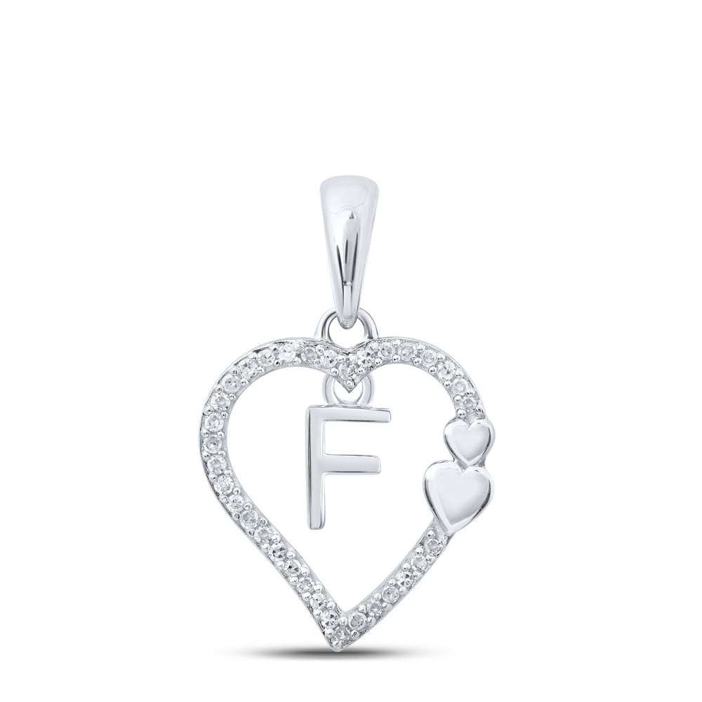 10K Yellow Or White Or Rose Gold Womens Round Diamond F Heart Letter Pendant