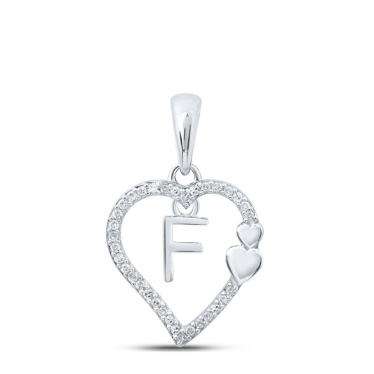 10K Yellow Or White Or Rose Gold Womens Round Diamond F Heart Letter Pendant