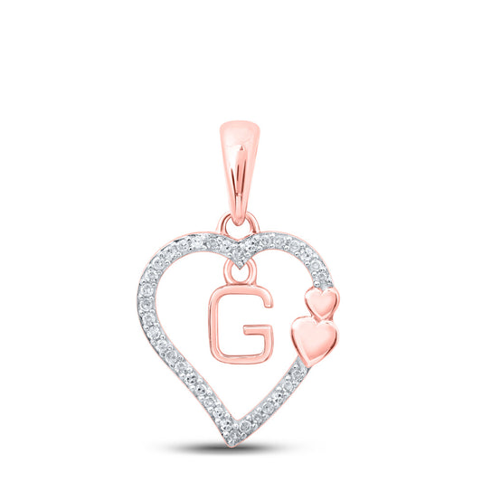 10K Yellow Or White Or Rose Gold Womens Round Diamond G Heart Letter Pendant