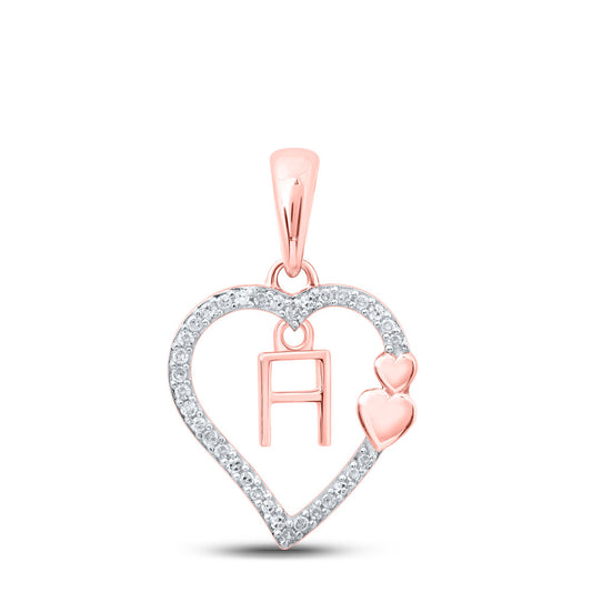 10K Yellow Or White Or Rose Gold Womens Round Diamond Heart H Letter Pendant