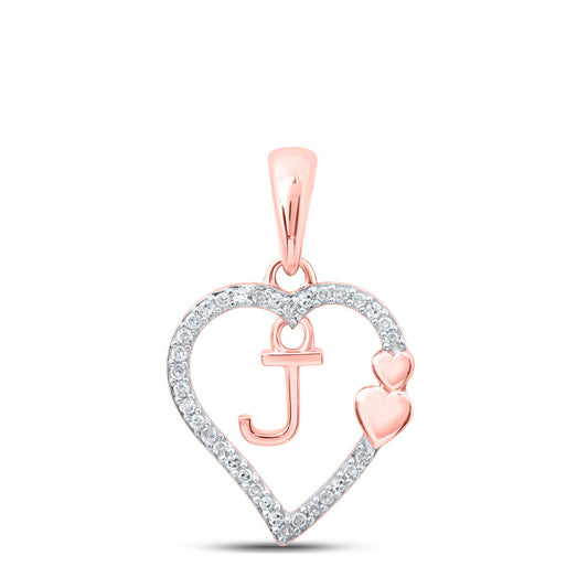 10K Yellow Or White Or Rose Gold Womens Round Diamond J Heart Letter Pendant