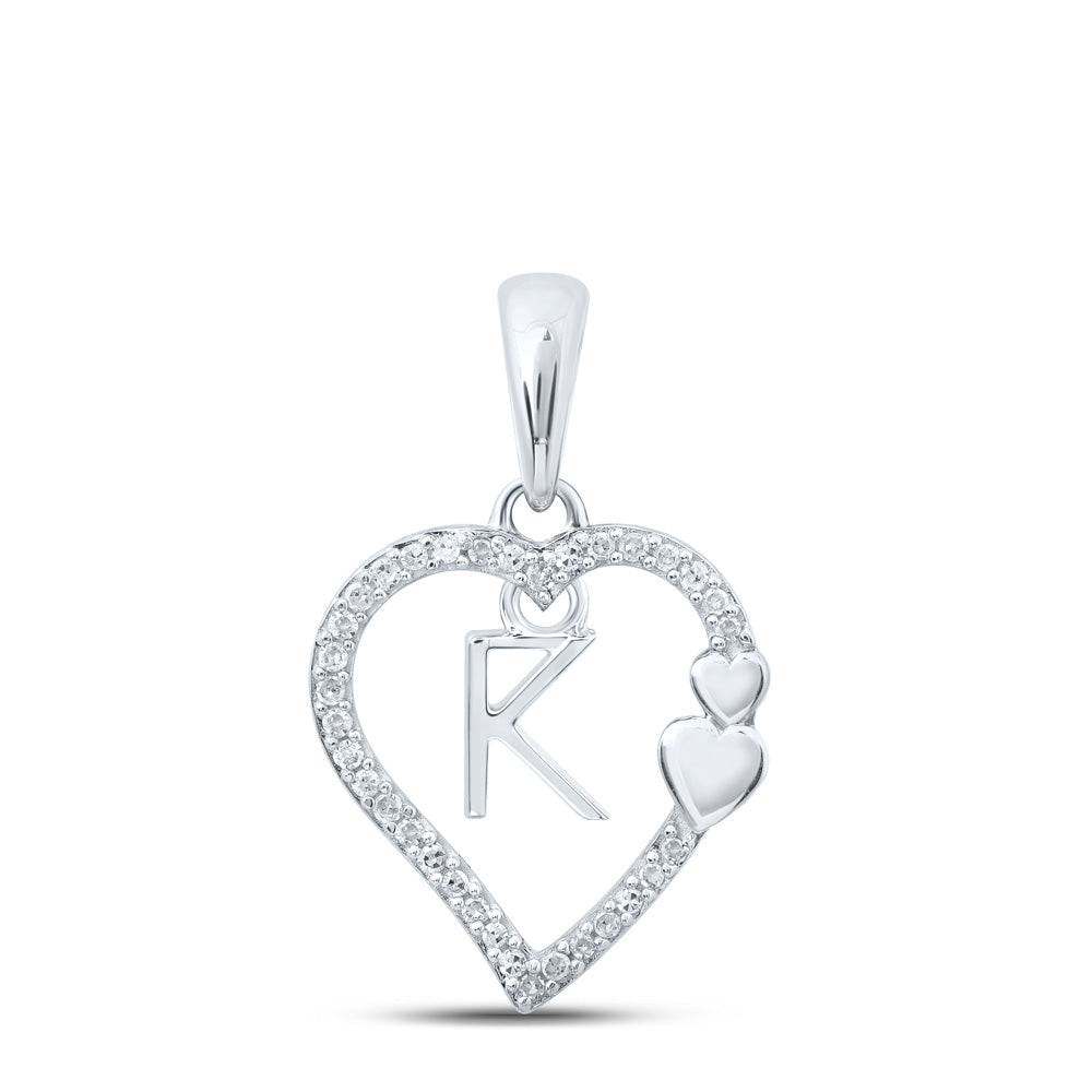 10K Yellow Or White Or Rose Gold Womens Round Diamond K Heart Letter Pendant