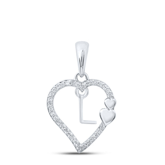 10K White Or Yellow Gold Womens Round Diamond L Heart Letter Pendant