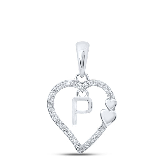 10K White Or Yellow Gold Womens Round Diamond P Heart Letter Pendant