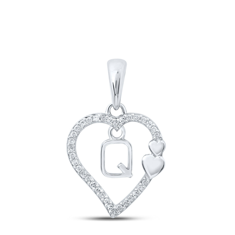10K White Or Yellow Gold Womens Round Diamond Q Heart Letter Pendant