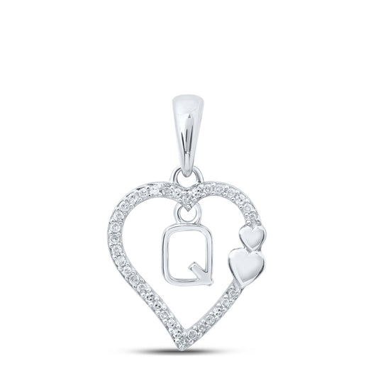 10K White Or Yellow Gold Womens Round Diamond Q Heart Letter Pendant