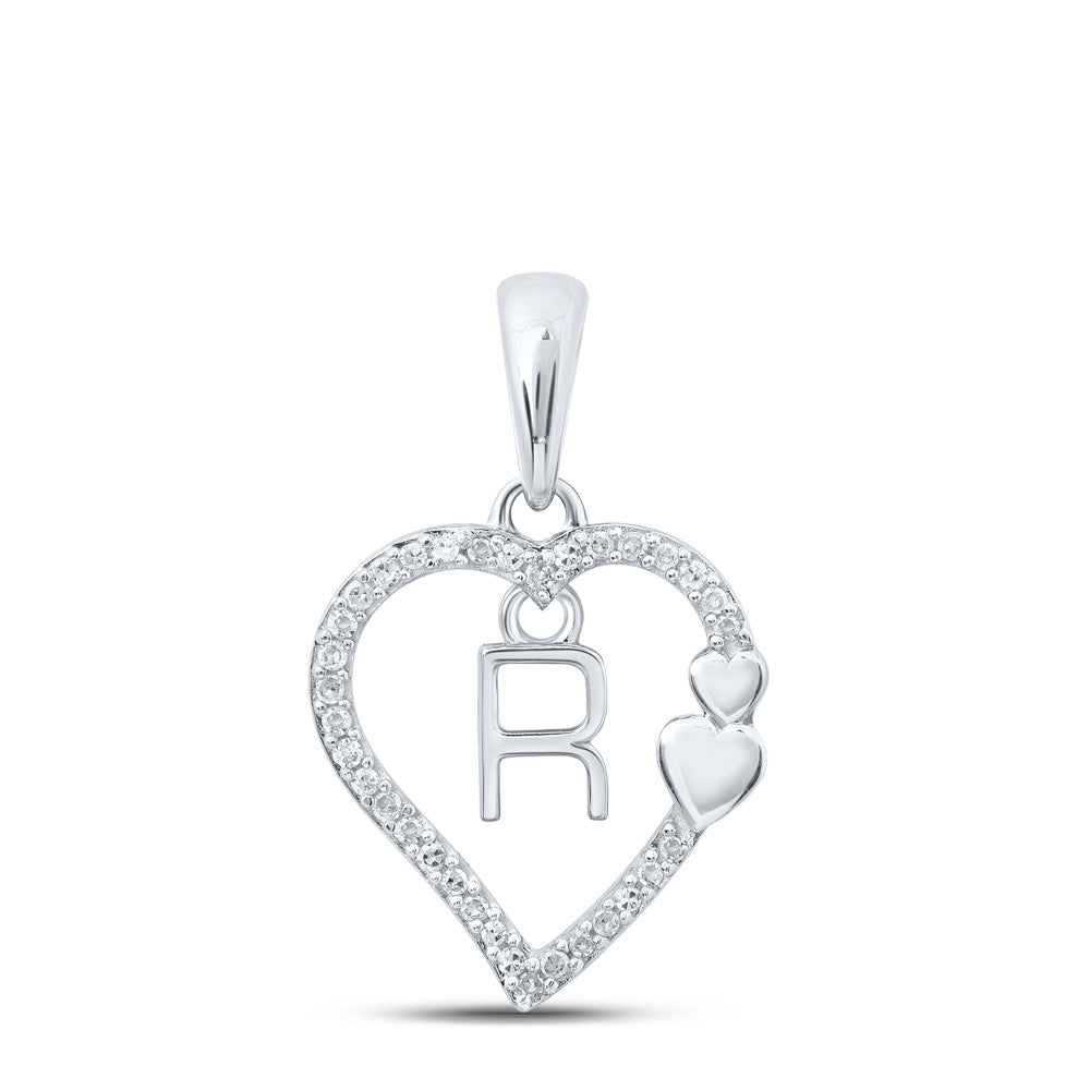 10K White Or Yellow Gold Womens Round Diamond R Heart Letter Pendant