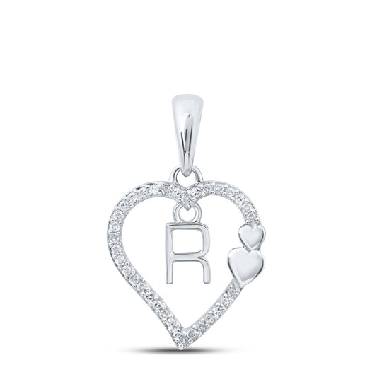 10K White Or Yellow Gold Womens Round Diamond R Heart Letter Pendant