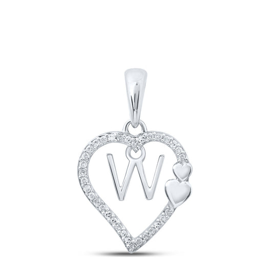 10K White Or Yellow Gold Womens Round Diamond W Heart Letter Pendant