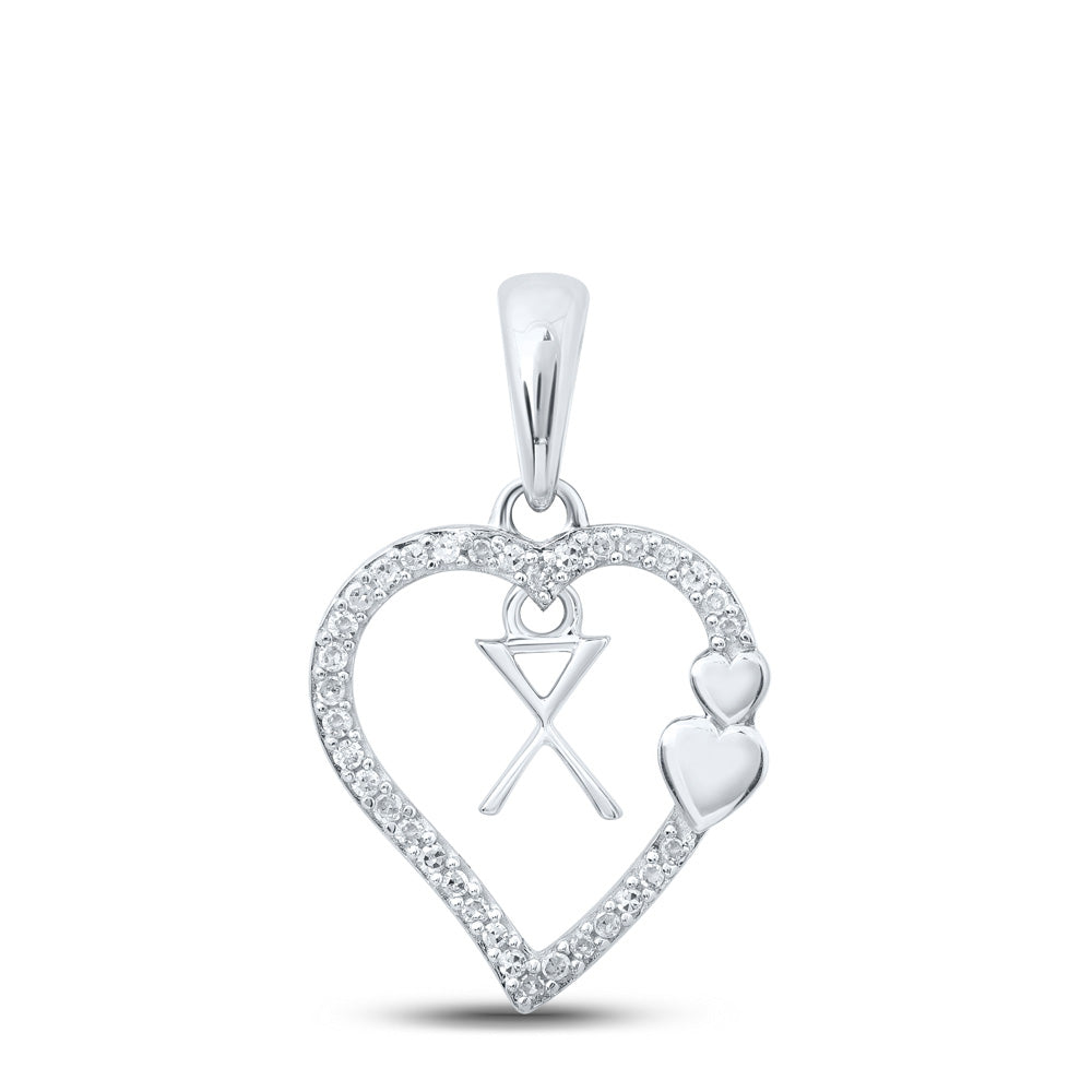 10K White Or Yellow Gold Womens Round Diamond X Heart Letter Pendant