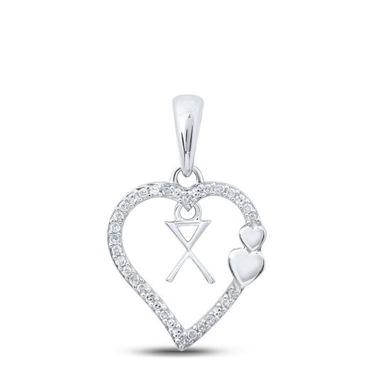 10K White Or Yellow Gold Womens Round Diamond X Heart Letter Pendant