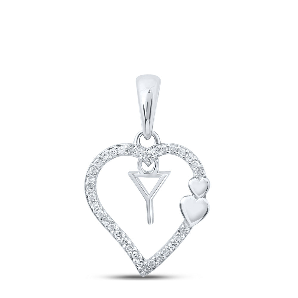 10K White Or Yellow Gold Womens Round Diamond Y Heart Letter Pendant