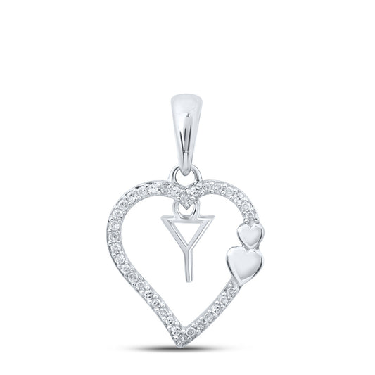 10K White Or Yellow Gold Womens Round Diamond Y Heart Letter Pendant