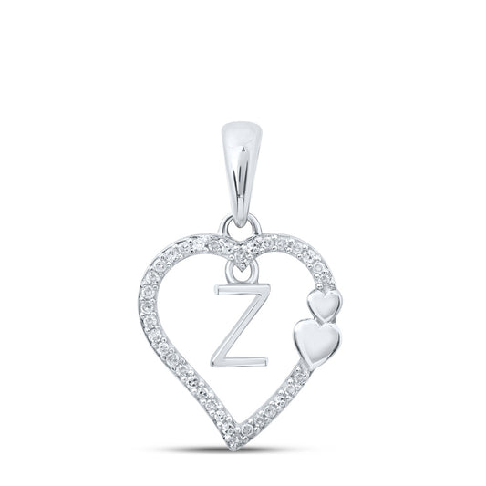 10K White Or Yellow Gold Womens Round Diamond Z Heart Letter Pendant
