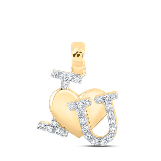10K Yellow Gold Womens Round Diamond I Love U Heart Pendant 1/6 Cttw, Length: 0.65 In, Width: 0.43 In