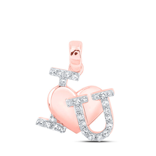 10K Yellow Or Rose Gold Womens Round Diamond I Love U Heart Pendant