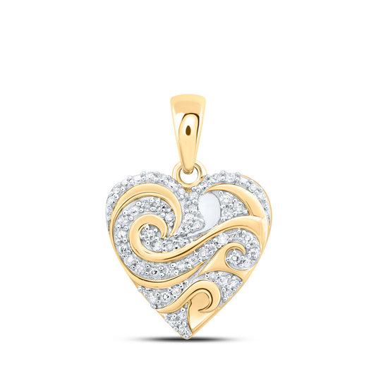 10K Yellow Gold Womens Round Diamond Heart Pendant 1/6 Cttw