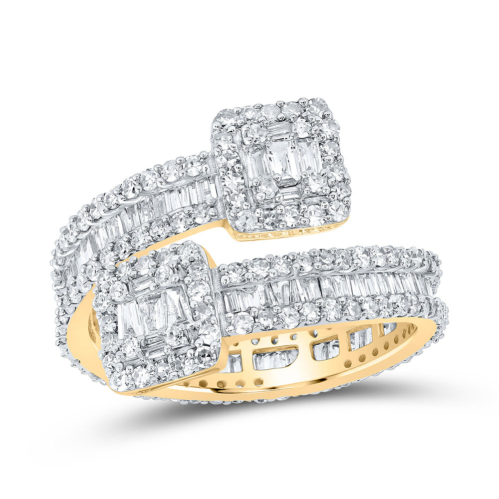 10K Yellow Or White Or Rose Gold Womens Baguette Diamond Cuff Eternity Band Ring, Womens Size: 5-10