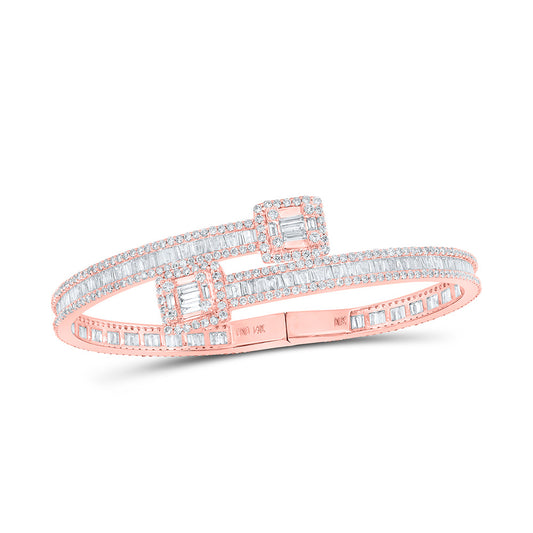 14K Yellow Or Rose Or White Gold  Mens Round Diamond Square-accent Cuff Bangle Bracelet 8-1/4 Cttw, Width: 0.87 In