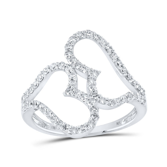 10K White Gold Womens Round Diamond Heart Ring 1/2 Cttw, Womens Size: 5-10