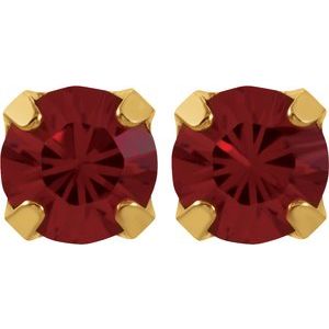 24K Yellow Gold-Plated Stainless Steel Round Imitation Ruby Pair 4-Prong Polished Inverness Birthstone Piercing Earrings