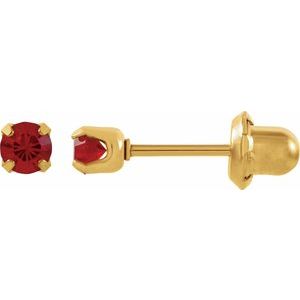 24K Yellow Gold-Plated Stainless Steel Round Imitation Ruby Pair 4-Prong Polished Inverness Birthstone Piercing Earrings
