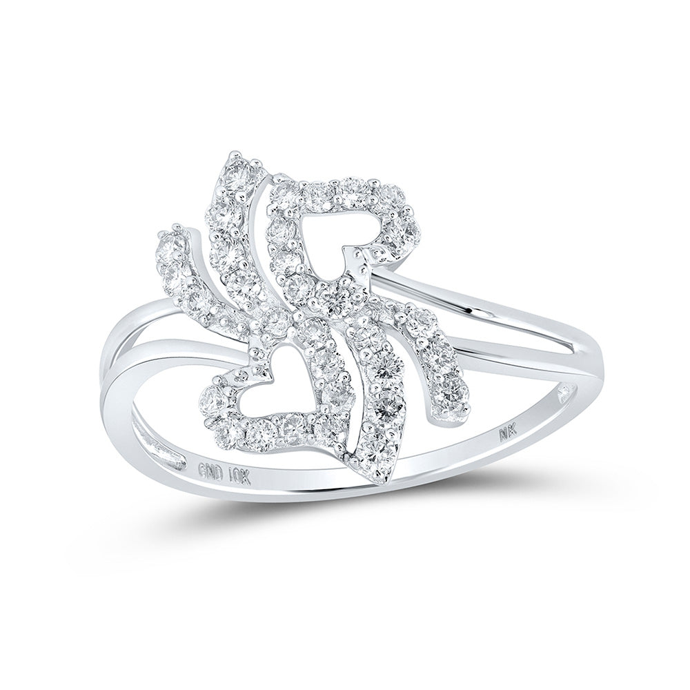 10K White Gold Womens Round Diamond Heart Ring 1/3 Cttw, Womens Size: 5-10