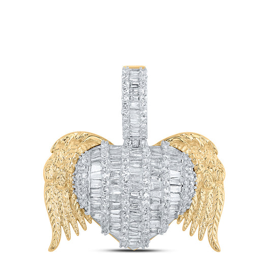 10K Yellow Gold Womens Round Diamond Wing Heart Pendant 2 Cttw, Length: 1.14 In, Width: 1.2 In