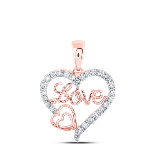 10K Yellow Or White Or Rose Gold Womens Round Diamond Love Heart Pendant