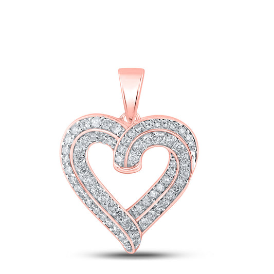 10K Yellow Or White Or Rose Gold Womens Round Diamond Heart Pendant